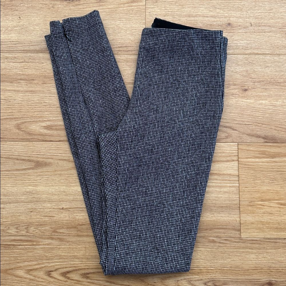 Theory Womens Houndstooth Pull on Pants Size P Black White Stretch Skinny Office